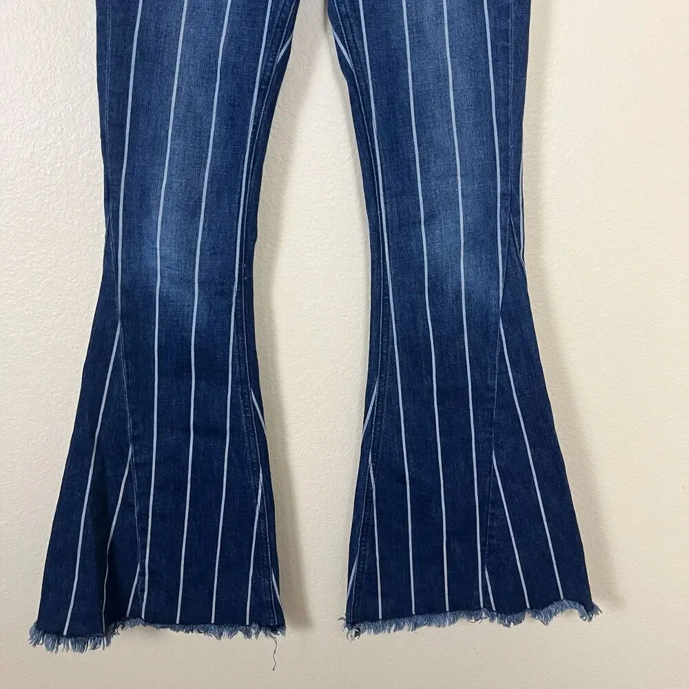 Grace in LA Women Size 25 Stripe Flare Denim Jeans Frayed Bell Bottom Western